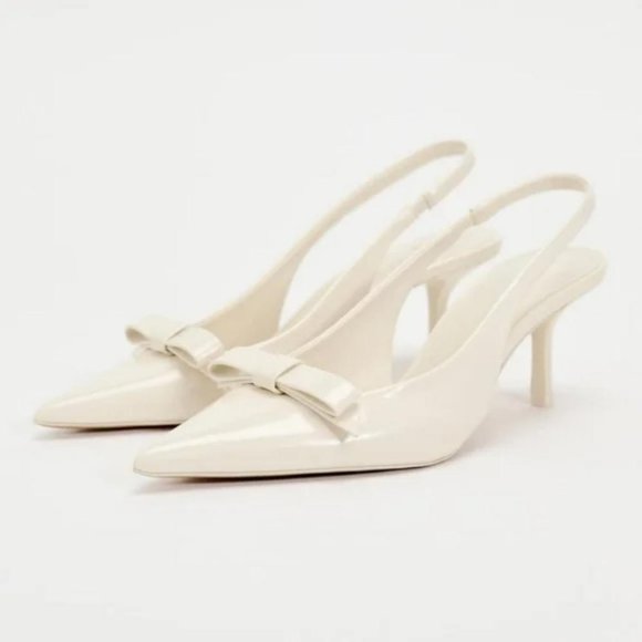 ZARA BOW TRIM SATIN EFFECT HEELED SHOE - Picture 1 of 9
